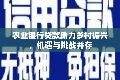 和静农业银行贷款助力乡村振兴，机遇与挑战并存